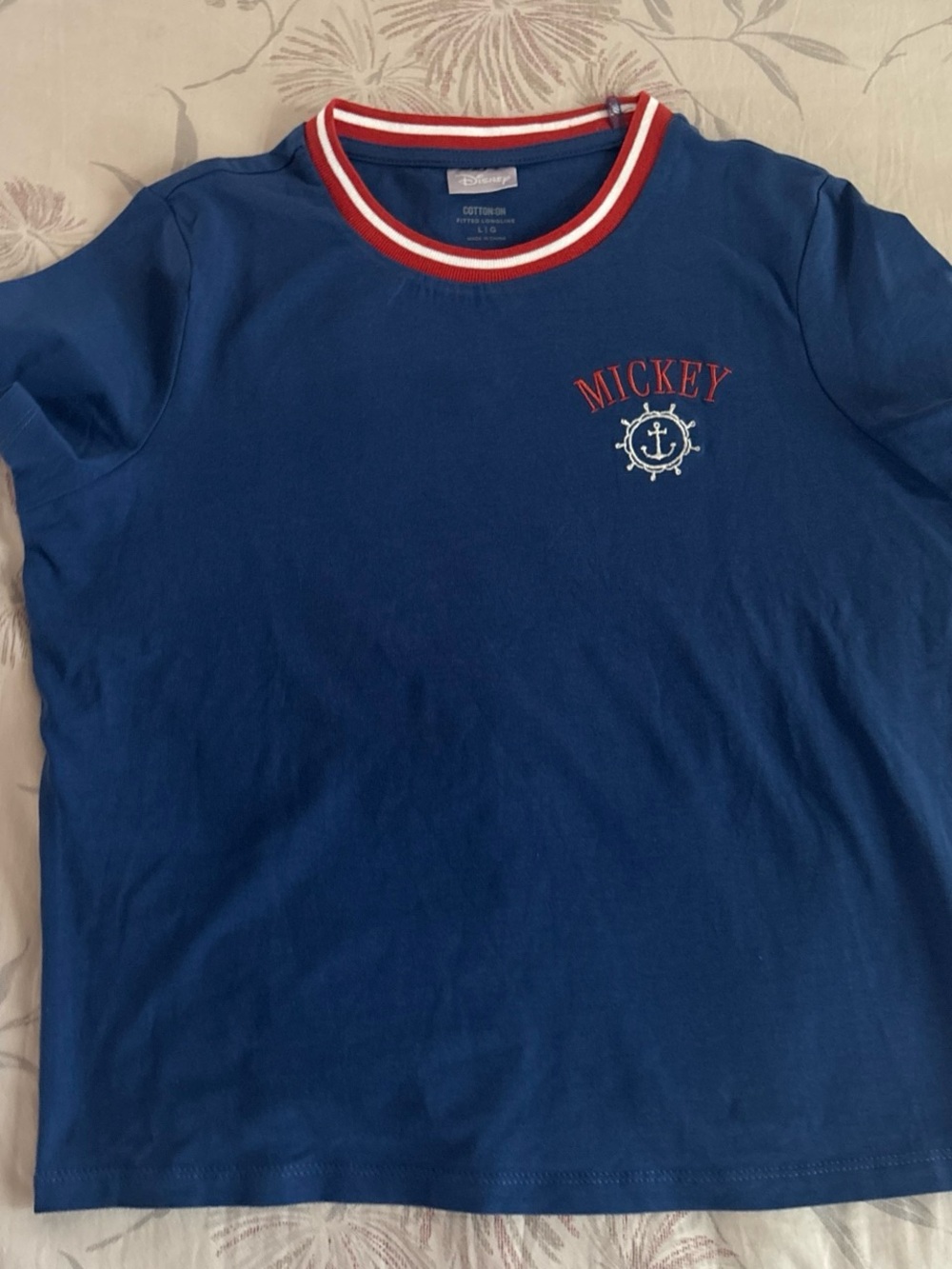 Disney Navy Short-Sleeve Tee with Red Trim and Mickey Chest Print